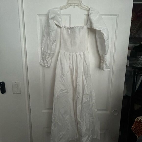 DOMENICA SHIRRED LONG SLEEVE MIDI DRESS - WHITE NWT Small - Picture 3 of 8